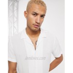 DESIGN regular fit viscose shirt with revere collar in white