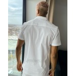 DESIGN regular short sleeve shirt with camp collar in white