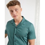 DESIGN regular short sleeve shirt with revere collar in dusky teal
