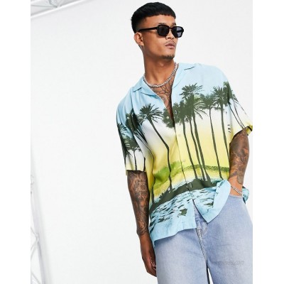  DESIGN relaxed fit longline shirt in tropical scenic print  