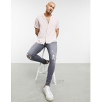 DESIGN relaxed fit viscose shirt with low camp collar in neutral pink