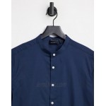 DESIGN stretch skinny fit shirt in navy with grandad collar
