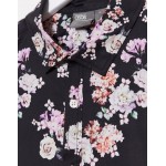 DESIGN stretch slim fit poplin floral shirt in navy