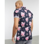 DESIGN stretch slim floral shirt in navy
