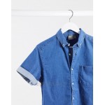 DESIGN Tall stretch slim organic denim shirt in mid wash