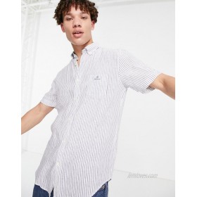 Gant short sleeve stripe linen regular fit shirt in white  