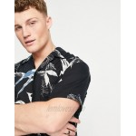 Jack & Jones Originals revere collar short sleeve shirt in floral black & white