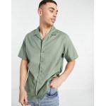 Jack & Jones Originals short sleeve revere collar shirt in khaki