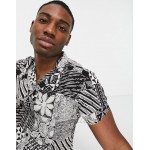 New Look short sleeve abstract print shirt in black