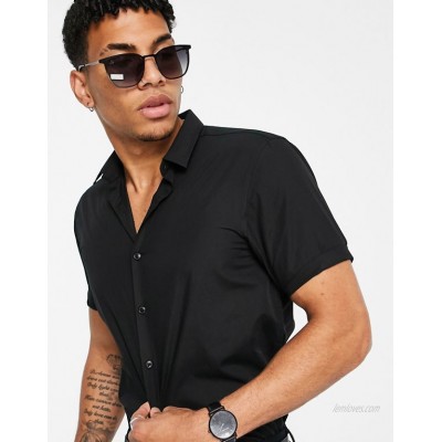 New look short sleeve poplin shirt in black  