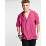 New Look short sleeve shirt with deep revere collar in burgundy