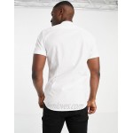 River Island short sleeve slim fit oxford shirt with grandad collar in white