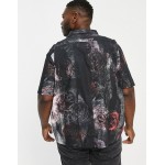 Twisted Tailor Plus revere collar shirt with torn paper floral print in black
