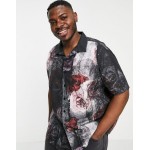 Twisted Tailor Plus revere collar shirt with torn paper floral print in black