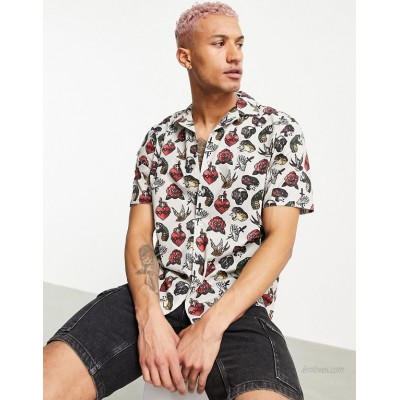 Twisted Tailor revere collar shirt with tattoo print in white  