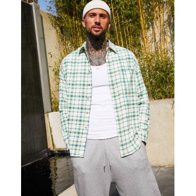  DESIGN 90s oversized check shirt in green brushed flannel  