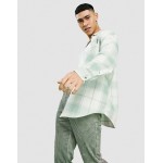 DESIGN 90s oversized plaid shirt in white and green tartan