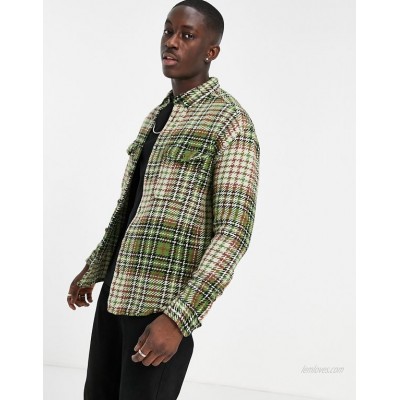  DESIGN 90s oversized textured check in green with chest pockets  