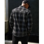DESIGN regular fit shirt in black and white grindle plaid
