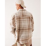 DESIGN volume overshirt in ecru and brown flannel check