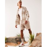 DESIGN volume overshirt in ecru and brown flannel check