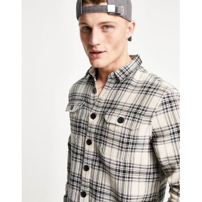 New Look long sleeve check overshirt in white  
