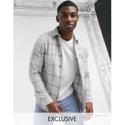 New Look long sleeve checked shirt in light gray  