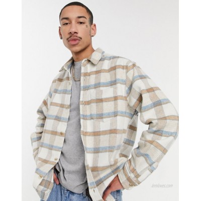 Pull&Bear brushed plaid shirt in beige  