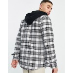 River Island checked overshirt with hood in ecru