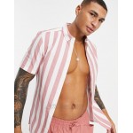DESIGN oxford skinny fit stripe shirt in pink