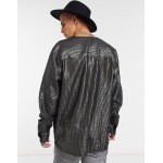 DESIGN regular fit double breasted shirt in metallic stripe
