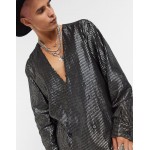 DESIGN regular fit double breasted shirt in metallic stripe
