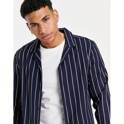  DESIGN regular fit shirt in navy stripe  