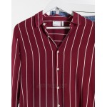 DESIGN regular fit viscose stripe shirt in burgundy