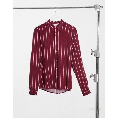 DESIGN regular fit viscose stripe shirt in burgundy  