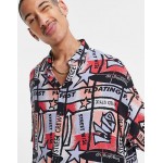 DESIGN relaxed button down shirt in retro 90s print