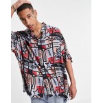 DESIGN relaxed button down shirt in retro 90s print