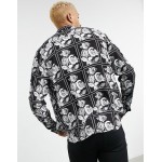 DESIGN relaxed camp collar shirt in monochrome rose floral grid print