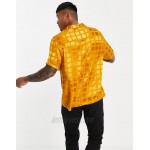 DESIGN relaxed fit satin jaquard shirt in orange checkerboard