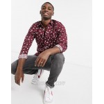 DESIGN stretch slim shirt with all over print in burgundy