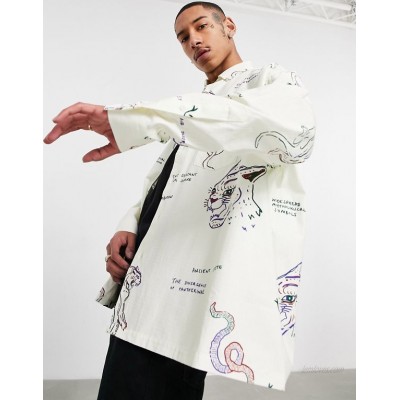  DESIGN super oversized ripstop shirt in scribble placement print  