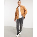 DESIGN twill overshirt with back print in tobacco