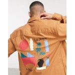 DESIGN twill overshirt with back print in tobacco
