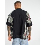 Pull&Bear short sleeve shirt with floral print in black