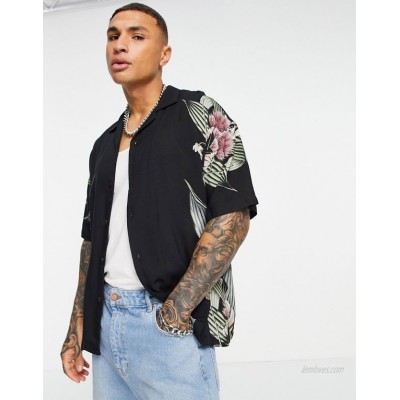 Pull&Bear short sleeve shirt with floral print in black  