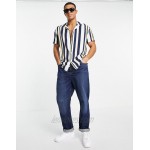 Selected Homme vertical stripe shirt with revere collar in multi color