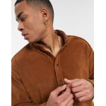 DESIGN 90s oversized fleece shirt in brown