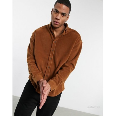  DESIGN 90s oversized fleece shirt in brown  