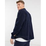 DESIGN 90s oversized navy fleece shirt with chest embroidery