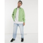 DESIGN denim overshirt in green with pockets and contrast stitch